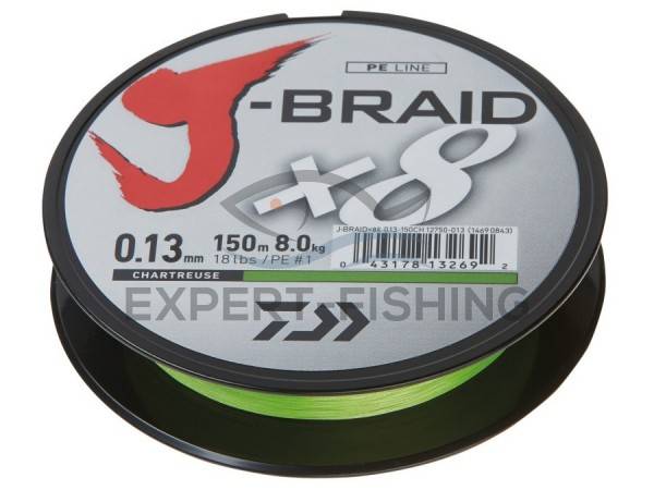 FIR DAIWA J-BRAID X8 CHARTREUSE 0.13mm 8.0kg 150m